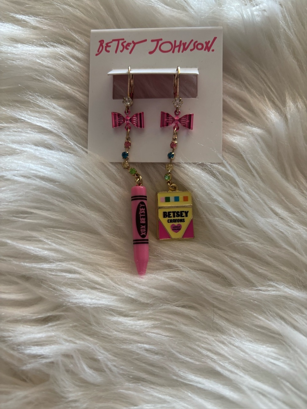 Betsey Johnson Pink Multicolor Crayon & Crayon Box Dangle Earrings